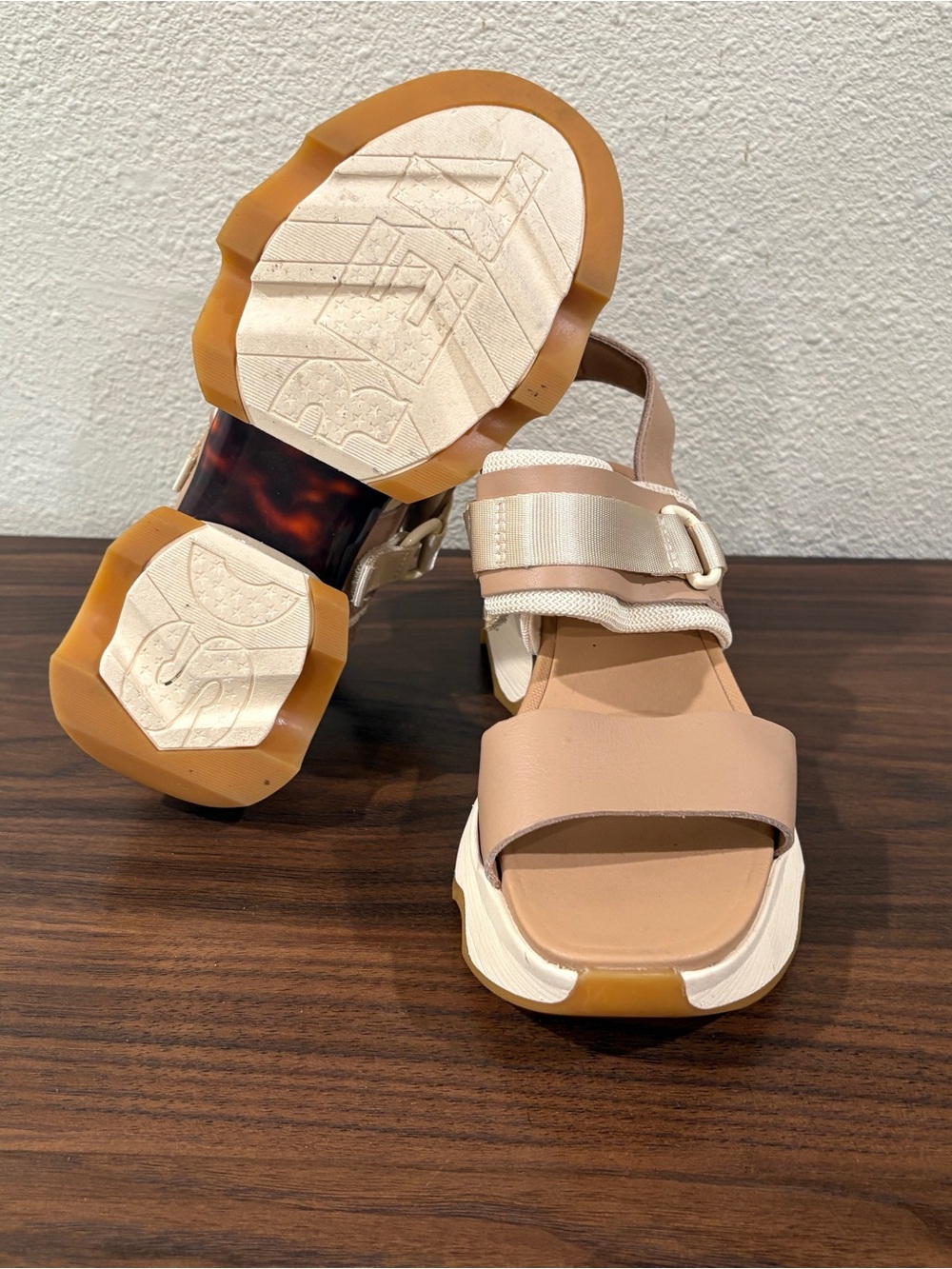 Sorel Beige with Tortoise shell bottom Sandals with Adjustable Straps